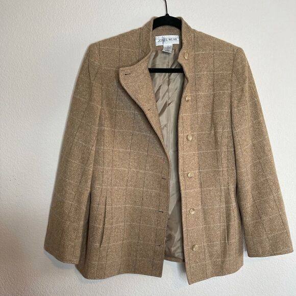 Vintage wool tan windowpane jacket - Picture 1 of 6